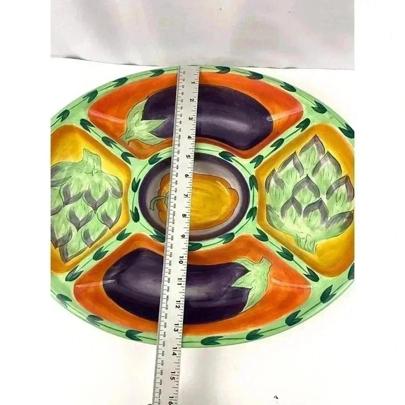 VTG Bright Vegetable Oval Platter 18"X14" Toscano 2001 Hand Painted Clay Art - Picture 4 of 8